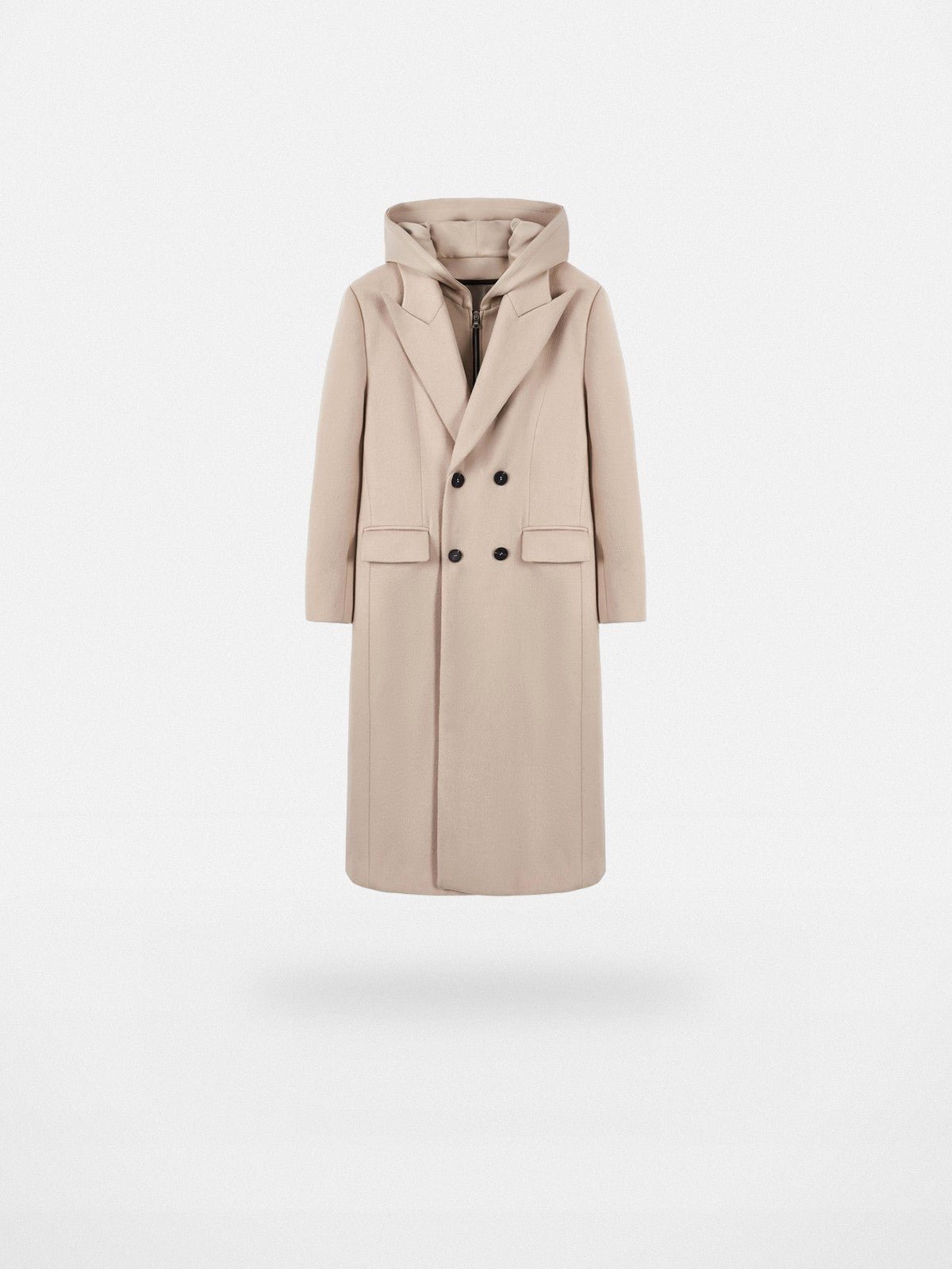 Y OFFICIAL Double Faced Wool Blend Hooded Coat in Beige