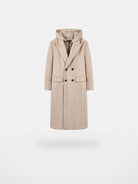 Y OFFICIAL Double Faced Wool Blend Hooded Coat in Beige