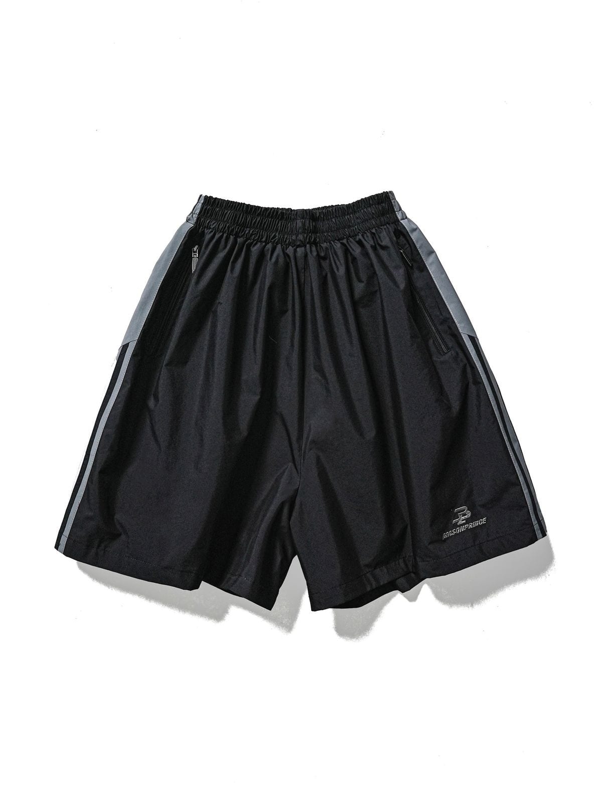 MASONPRINCE Striped Cotton Blend Track Shorts in Black