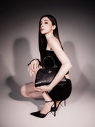 SMFK Phantom Leather Top Handle Bag in Black - On Female Model