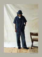 USAGE Vintage Neppy Cotton Straight Leg Jeans in Navy Blue - On Male Model