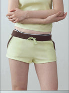 RARELY ALIKE Color Block Cotton Blend Sweatshorts in Yellow - On Female Model