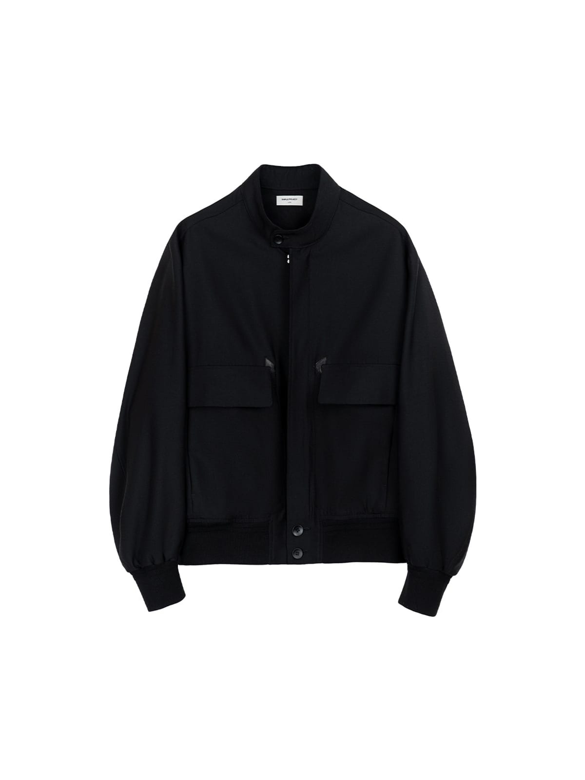 SIMPLE PROJECT Band Collar Worsted Wool Bomber Jacket in Black