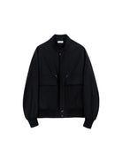 SIMPLE PROJECT Band Collar Worsted Wool Bomber Jacket in Black