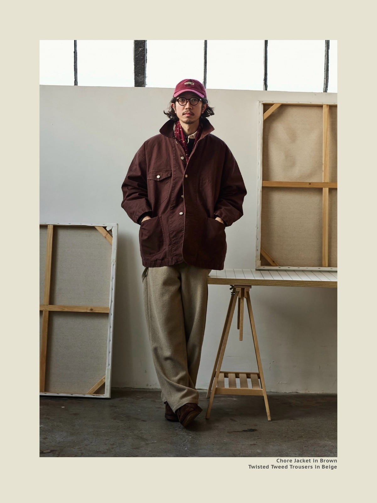 USAGE Washed Heavyweight Cotton Chore Jacket in Brown - On Male Model