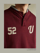USAGE Terry Cotton Henley Sweatshirt in Burgundy - On Male Model