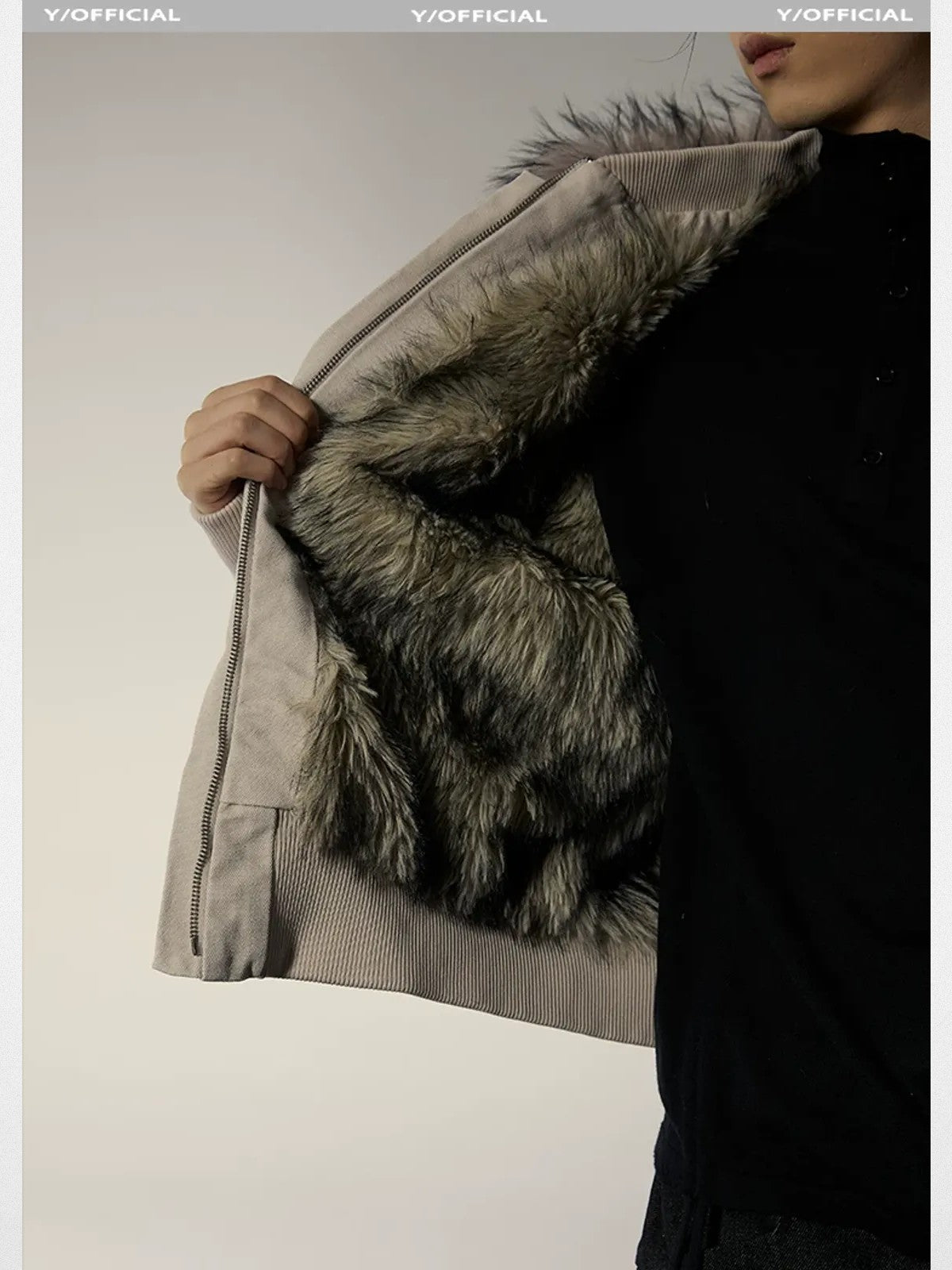 Y OFFICIAL Deconstructed Washed Cotton Jacket in Beige - On Male Model