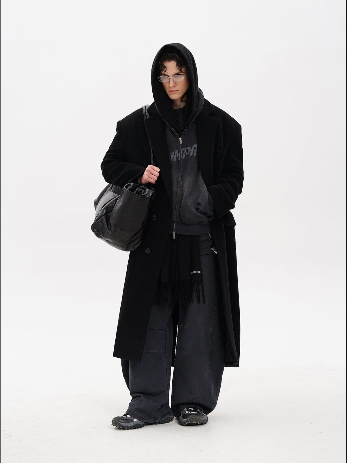 MASONPRINCE Double Layered Cotton Joggers in Black - On Male Model
