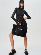 SMFK Large Polyamide Fitness Bag in Black - On Female Model