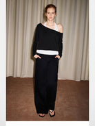 PUKI Layered Off Shoulder Sweatshirt in Black - On Female Model