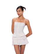 SweetChilling Textured Pleated Camisole Mini Dress in White - On Female Model