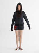 THELIGHT OFFICIAL Striped Zip Up Hoodie in Gray - On Female Model