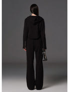 SMFK Cotton Blend Zip Up Hoodie in Black - On Female Model