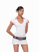 SweetChilling Mock Two Piece Cotton Dress with Belt in Black - On Female Model