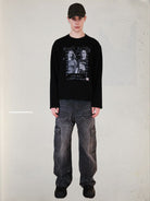 UNKNOWNWORLD Ghost World Graphic Waffle Knit Sweatshirt in Black - On Male Model