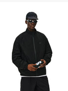 FPA Cotton Blend Stand Collar Jacket in Black - On Male Model