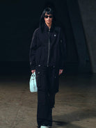 SMFK Garment Dyed Cargo Parachute Pants in Black - On Female Model