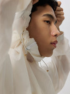 SIMPLE PROJECT Lightweight Offset Zip Jacket in White - On Male Model