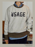 USAGE Graphic Two Tone Cotton Sweatshirt in Gray - On Male Model