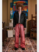 Retro 21 Padded Faux Leather Jacket in Black - On Male Model