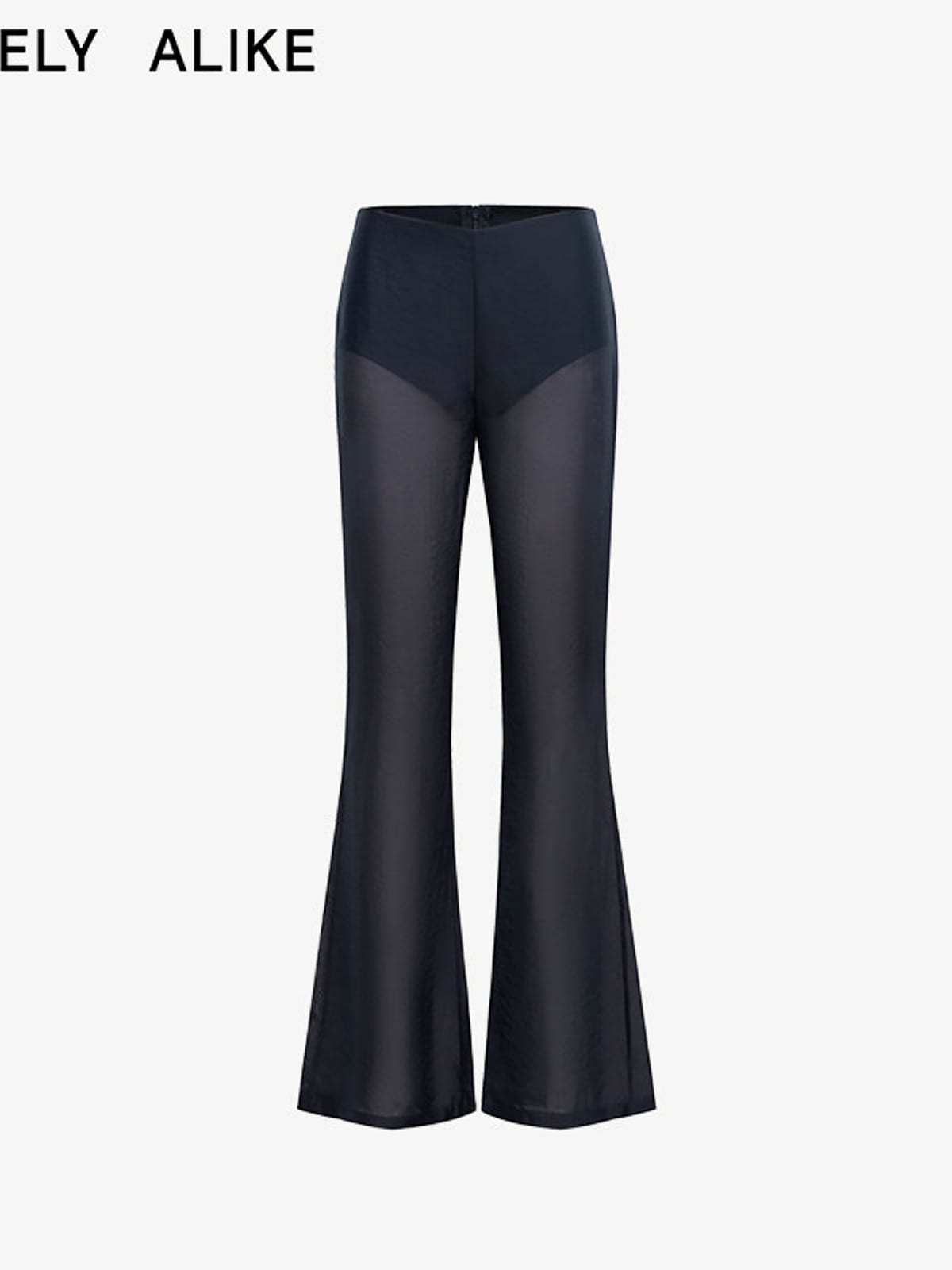 RARELY ALIKE Semi Sheer Mesh Flared Pants in Blue