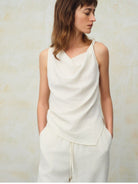 TEASEL Crinkled Silk Blend Shirt Pants Set in Cream - On Female Model