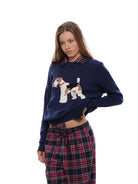 SweetChilling Fox Terrier Jacquard Pullover in Navy - On Female Model