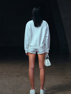 SMFK Asymmetric Zip Cotton Track Jacket in White - On Female Model