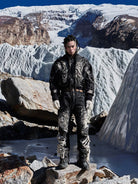 PERSONSOUL Faded Ink Splash Denim Bomber in Black - On Male Model