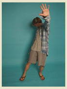 MASONPRINCE Long Sleeve Plaid Cotton Shirt in Light Blue - On Male Model