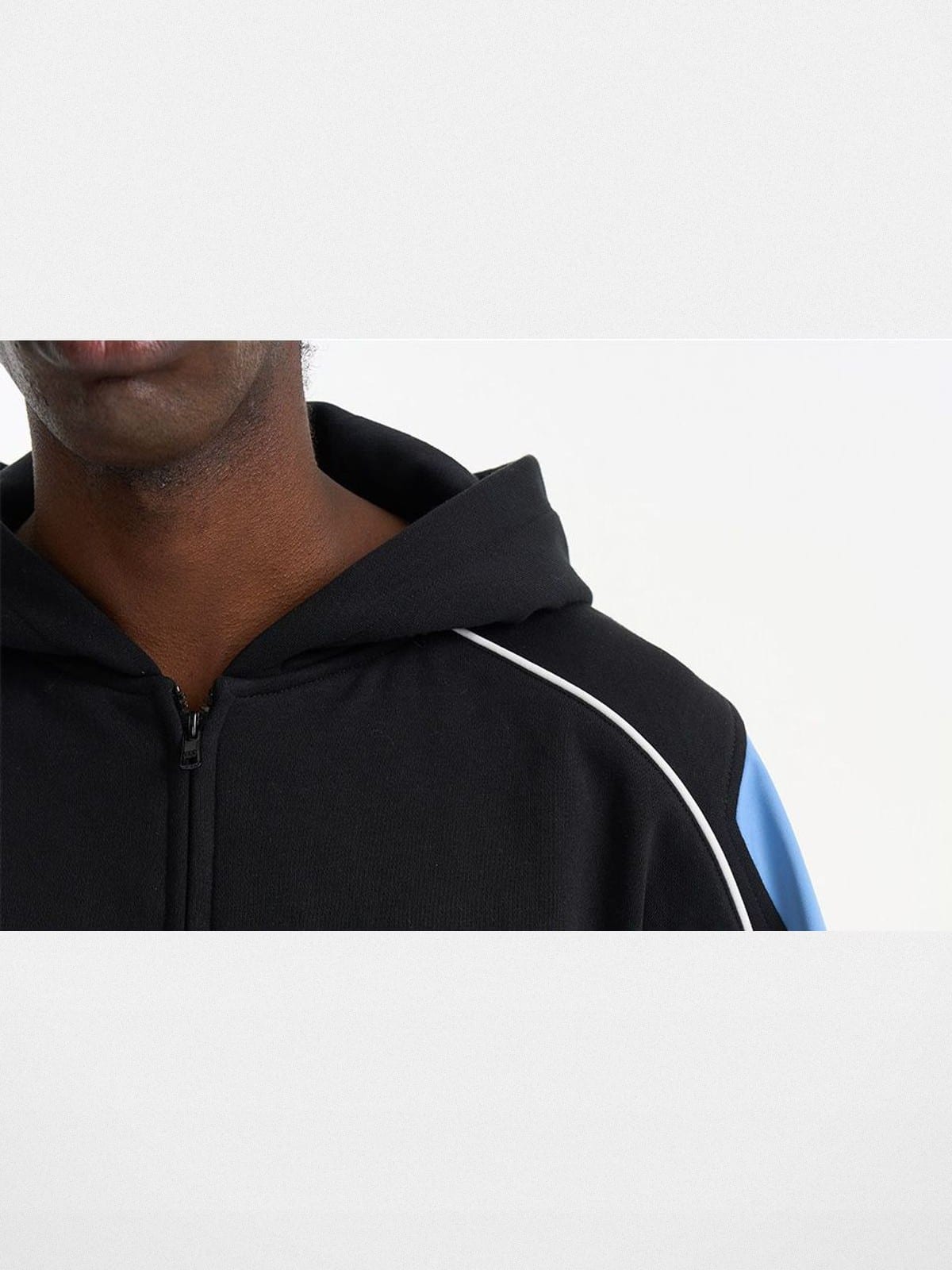BLINDNOPLAN Color Blocked Hooded Track Jacket in Black - On Male Model