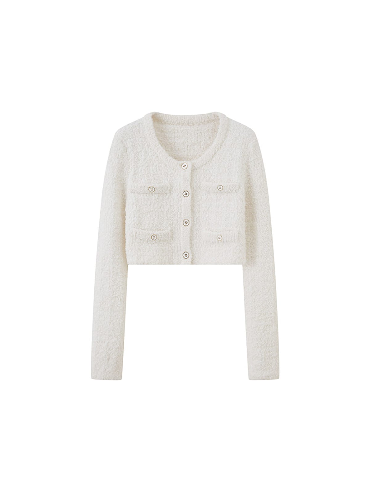 SweetChilling Textured Cropped Crew Neck Cardigan in White