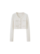 SweetChilling Textured Cropped Crew Neck Cardigan in White