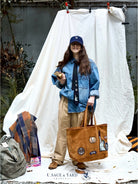 USAGE Washed Distressed Denim Shirt in Denim - On Female Model