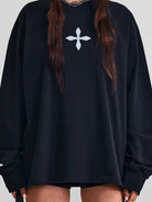 SMFK Oversized Cotton Long Sleeve Sweatshirt in Black - On Female Model