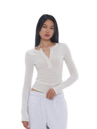 SweetChilling Wool Waist Cinching Sweater in White - On Female Model