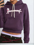 RARELY ALIKE Polka Dot Poodle Cropped Hoodie in Purple - On Model