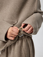 SIMPLE PROJECT High Neck Fleece Blend Hoodie in Beige - On Model