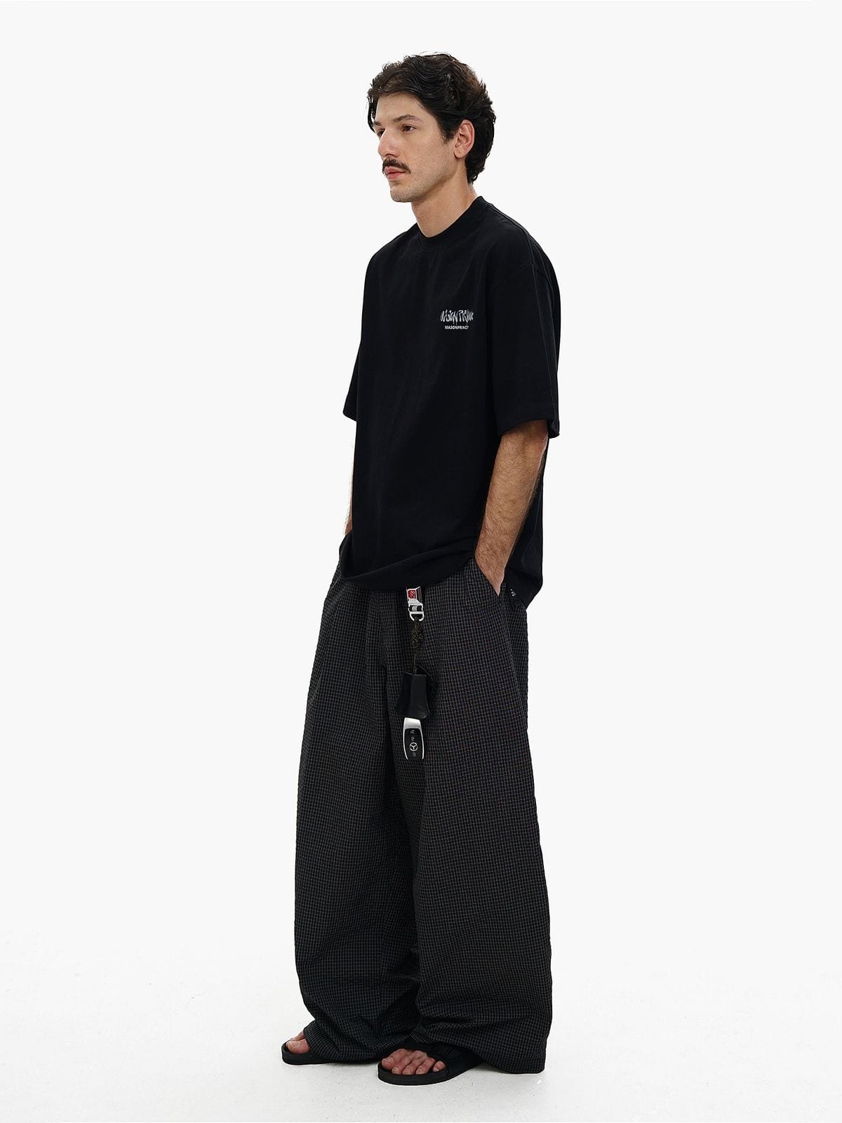 MASONPRINCE Graffiti Logo Cotton T Shirt in Black - On Male Model