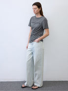 Random Piece Lyocell Blend Letter Print T Shirt in Gray - On Female Model