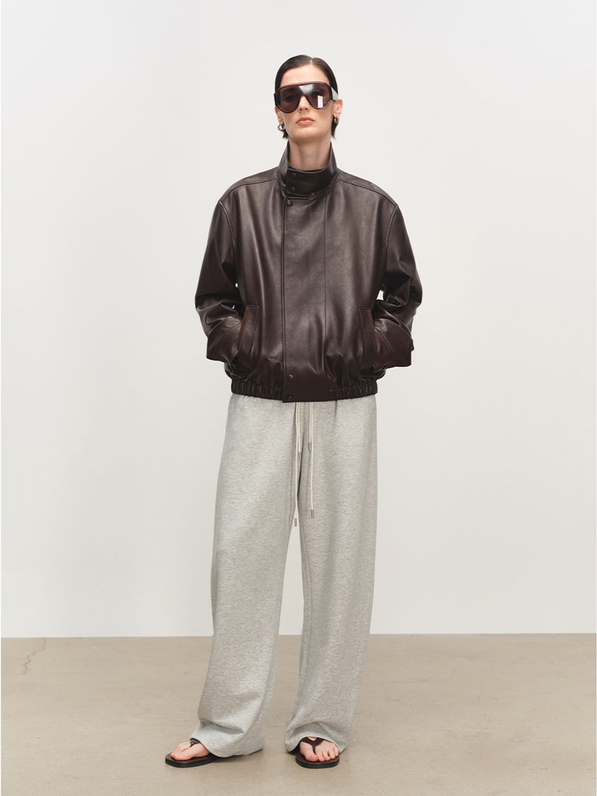 MSBEAST Suede Paneled Sheepskin Jacket in Brown - On Model