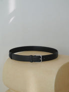 PANLULUPAN Vegetable Tanned Leather Silver Buckle Belt in Black - Lifestyle