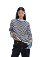 SweetChilling Striped Wool Blend Crewneck Sweater in White - On Female Model