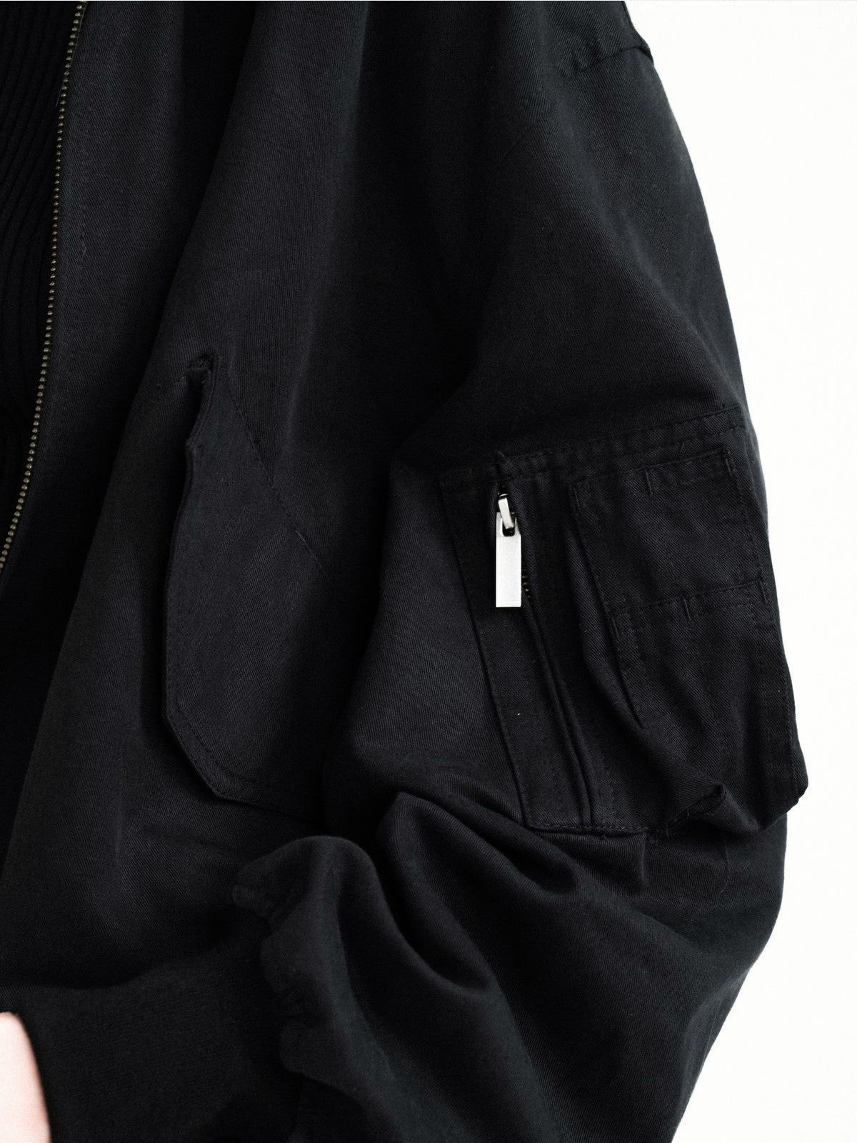Retro 21 Reversible Tencel Cotton MA 1 Jacket in Black - Detail