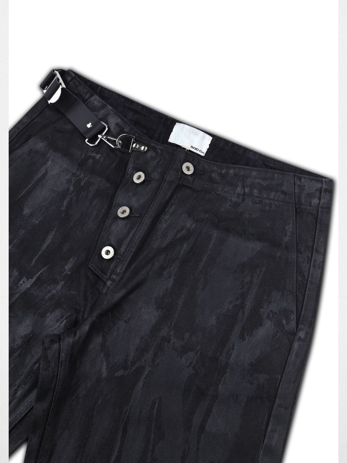 SOD Waxed Leather Buckle Jeans in Black