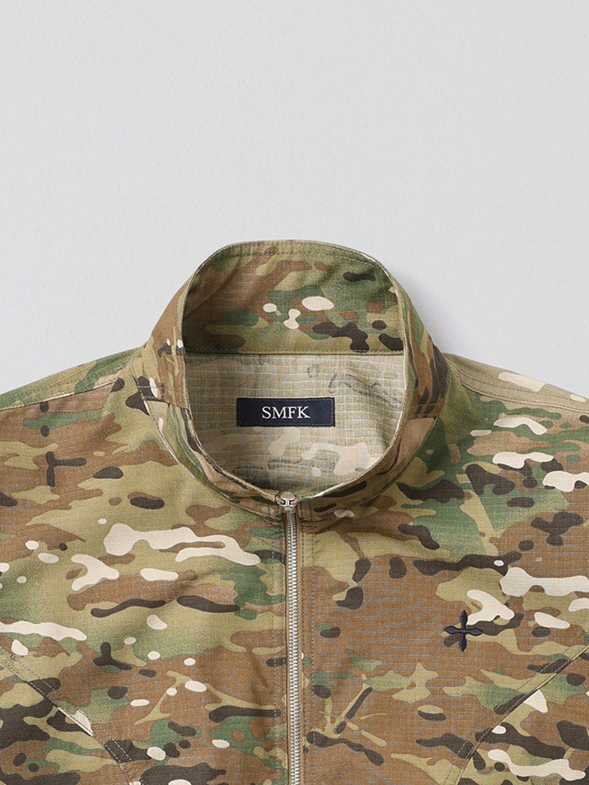SMFK Camouflage Zip Up Cropped Jacket in Beige - Detail