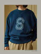 USAGE Reversible Cotton Crewneck Sweatshirt in Blue - On Male Model