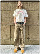 VLABMADE Resin Crinkled Micro Flare Jeans in Beige - On Male Model