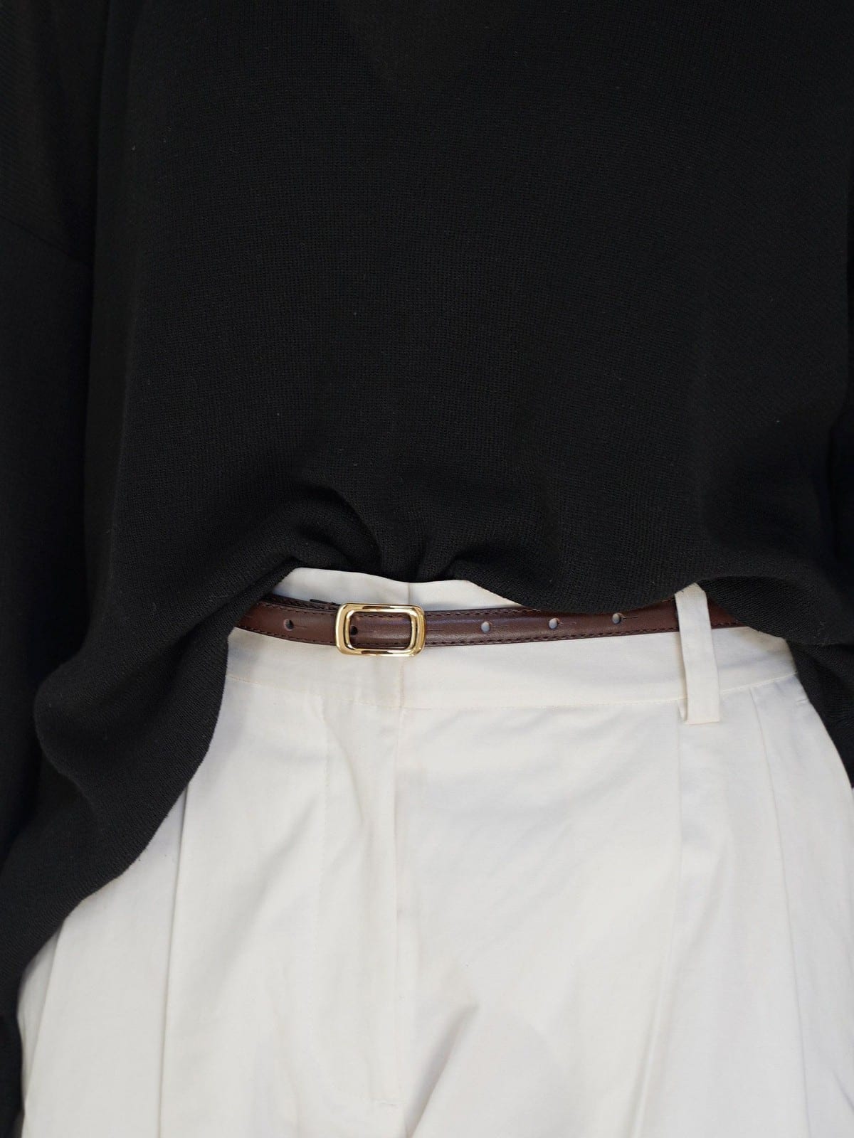 PANLULUPAN Top Grain Leather Square Buckle Belt in Brown - On Model
