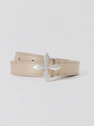 SMFK Slim Leather Belt with Cross Buckle in Beige